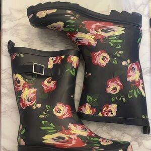 Floral Black Women's Rain Boots